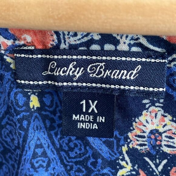 lucky Brand Blue and Pink Women's Tunic Kimono Coverup Top 1X Boho Beach Casual - Picture 10 of 11